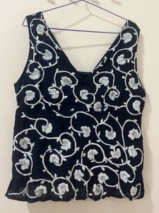 Embroidered Black Top