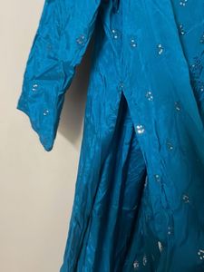 High slit Teal Kurta with Silver Embellishments