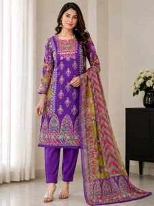 Vibrant Purple Printed Kurta Set with Dupatta