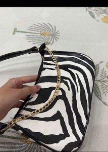 Zebra Print Shoulder Bag with Gold Chain