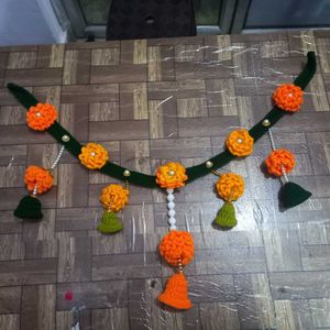 Handmade Crochet Garland with Orange Flowers