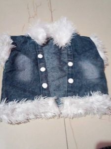 Denim Fur Trimmed Vest and Shorts Set