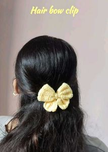Handmade Crocheted Pink Bow Hair Clip