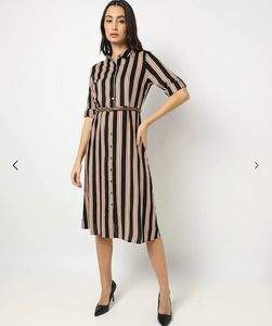 FIG - Striped Shirt Dress with Belt