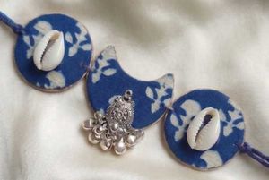 Boho Blue &amp; White Fabric Jhumka Set