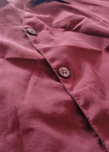 Maroon Satin Button-Up Shirt