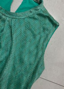 Elegant Teal Maxi Dress Back side sem t