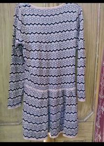 Cozy Patterned Mini Dress with Lace Collar