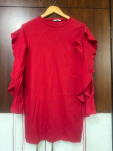 Red Ruffle Sleeve Mini Dress