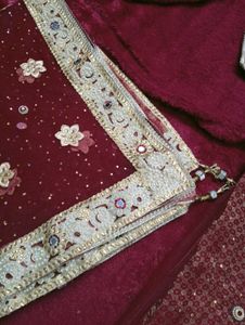 Royal Maroon Khada Dupatta Heavy Pearl &amp; Zari Work