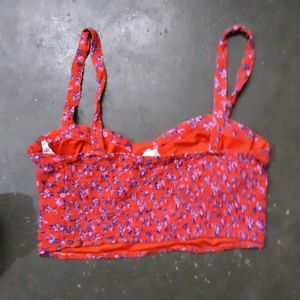 Red Floral Print Bra