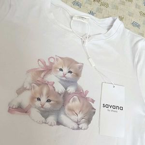 Cute Kitten Graphic Pullover T-shirt