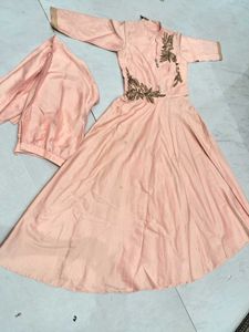 Elegant Peach Embroidered Gown 2 psc