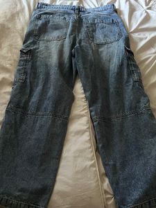 Washed Blue Cargo Jeans