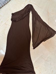 Elegant Brown One-Shoulder Maxi Dress