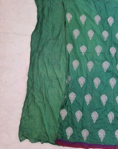 Green Cotton Embroidered Dress Material