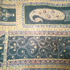 Navy Blue Printed Saree Blouse Petticoat Set