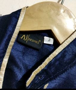 Navy Blue Kurta Waistcoat Set For 3- 4 Year Boy