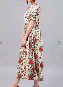 Cream Colored Red Floral Dress