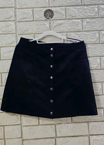 H&M Divided Black Mini Faux Suede Button Up Skirt