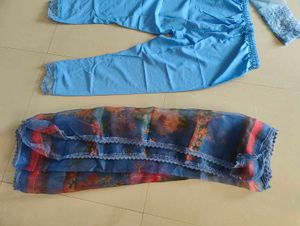 Elegant Blue Floral Embroidered Kurta Set