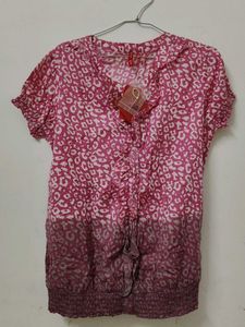Pink Leopard Print Ruffled Top