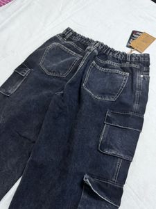 Stylish Washed Black Cargo Jeans