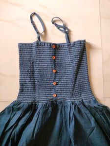 Denim Smocked Midi Dress