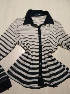 Forever 21 Black Grey Striped Sheer Blouse