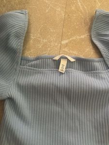 Light Blue Ribbed Square Neck Top