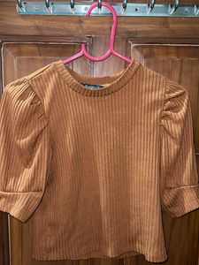 Zudio 99 Ribbed Puff Sleeve Top