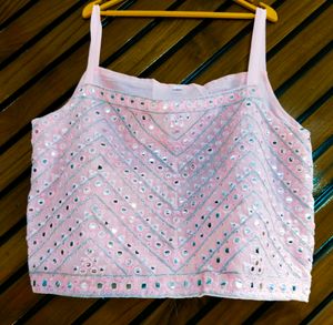 3 Piece Mirror Work Blouse Skirt And Shrug