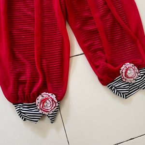 Stylish Red top n bottom set with Striped Accents