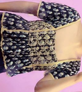 Black beige Embroided top with lace  Bor