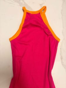 Hot Pink Ribbed Halter Neck Dress