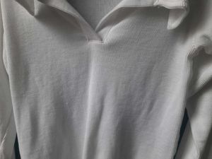 White Ribbed collared Long Sleeve crop Top