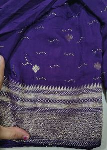 Purple pure dola Silk Saree with stone
