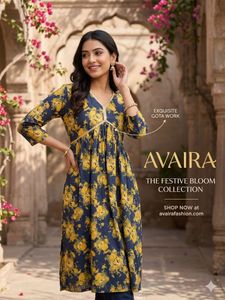 Blue Floral Print Kurta