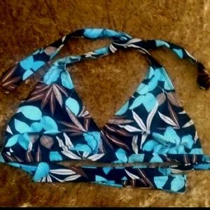 Blue Floral Halter Bikini Top