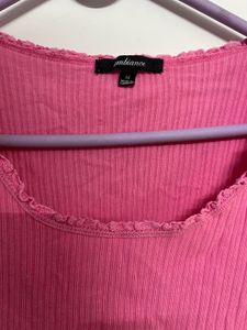 Pink Ribbed Frill-Sleeve Top