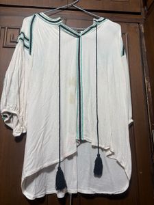 Boho Tassel Detail Cream Tunic Top