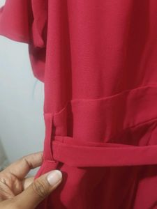 Elegant Red Ruffle Sleeve Wrap Dress