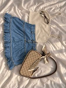 Denim Ruffle Mini Skirt