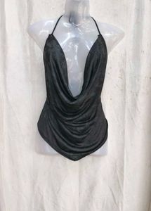 89H. Elegant Black Halter Neck Top
