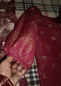 Maroon Kurta Set with Floral Embroidery