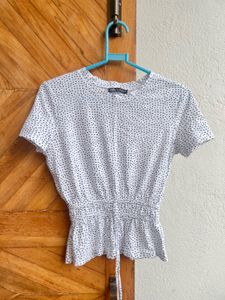 ZARA  Polka Dot Cinched Top