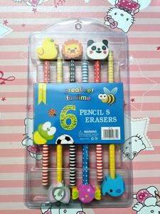 2 Gift Sets Containing 12 Pencils And Erasers