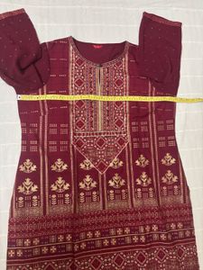 🆕W Maroon Kurta with Stunning Sleeves