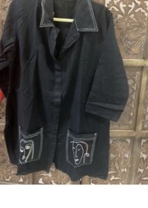 Unique Black long shirt with Face Embroidery