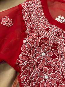 Red Chikankari Kurta